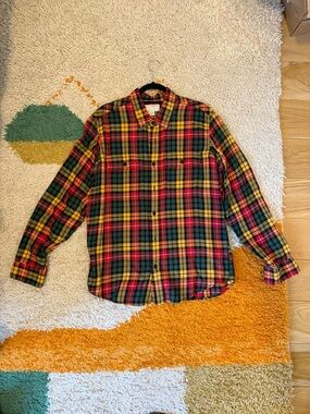 Filson Red, Green & Yellow Plaid Cotton Button-Down Shirt